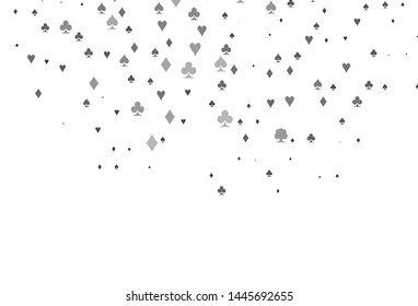 Light Silver, Gray vector template with poker symbols. Glitter abstract sketch with isolated symbols of playing cards. Template for business cards of casinos.