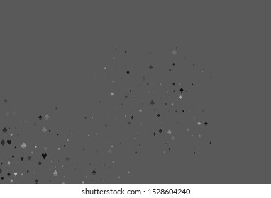 Light Silver, Gray vector template with poker symbols. Colored illustration with hearts, spades, clubs, diamonds. Template for business cards of casinos.