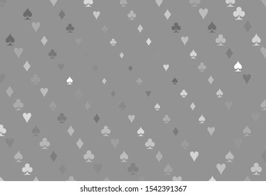 Light Silver, Gray vector template with poker symbols. Blurred decorative design of hearts, spades, clubs, diamonds. Pattern for ads of parties, events in Vegas.