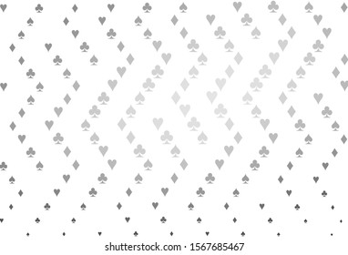 Light Silver, Gray vector template with poker symbols. Shining illustration with hearts, spades, clubs, diamonds. Design for ad, poster, banner of gambling websites.