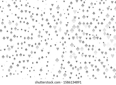 Light Silver, Gray vector template with poker symbols. Colorful gradient with signs of hearts, spades, clubs, diamonds. Template for business cards of casinos.