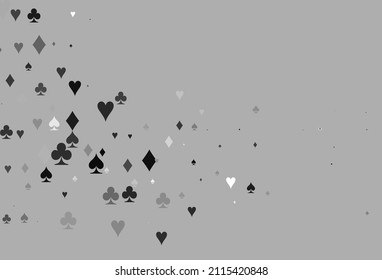 Light Silver, Gray vector template with poker symbols. Shining illustration with hearts, spades, clubs, diamonds. Pattern for booklets, leaflets of gambling houses.