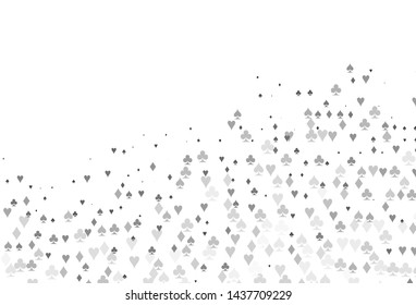 Light Silver, Gray vector texture with playing cards. Colored illustration with hearts, spades, clubs, diamonds. Design for ad, poster, banner of gambling websites.