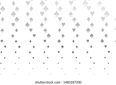 Light Silver, Gray vector texture with playing cards. Illustration with set of hearts, spades, clubs, diamonds. Template for business cards of casinos.