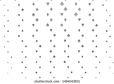Light Silver, Gray vector texture with playing cards. Blurred decorative design of hearts, spades, clubs, diamonds. Pattern for leaflets of poker games, events.