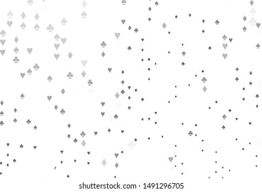 Light Silver, Gray vector texture with playing cards. Colorful gradient with signs of hearts, spades, clubs, diamonds. Design for ad, poster, banner of gambling websites.