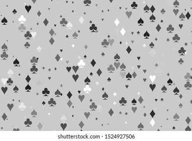 Light Silver, Gray vector texture with playing cards. Blurred decorative design of hearts, spades, clubs, diamonds. Pattern for leaflets of poker games, events.