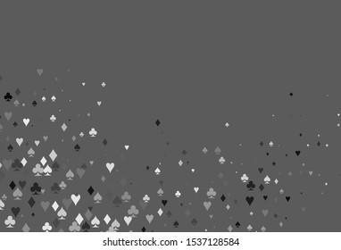 Light Silver, Gray vector texture with playing cards. Glitter abstract sketch with isolated symbols of playing cards. Template for business cards of casinos.