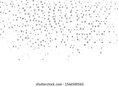Light Silver, Gray vector texture with playing cards. Illustration with set of hearts, spades, clubs, diamonds. Template for business cards of casinos.