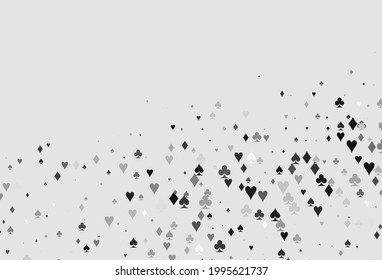 Light Silver, Gray vector texture with playing cards. Colored illustration with hearts, spades, clubs, diamonds. Pattern for leaflets of poker games, events.