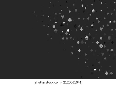 Light Silver, Gray vector texture with playing cards. Colorful gradient with signs of hearts, spades, clubs, diamonds. Design for ad, poster, banner of gambling websites.