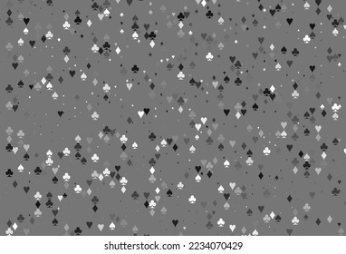 Light Silver, Gray vector texture with playing cards. Colored illustration with hearts, spades, clubs, diamonds. Pattern for leaflets of poker games, events.