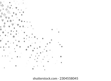 Light Silver, Gray vector texture with playing cards. Colorful gradient with signs of hearts, spades, clubs, diamonds. Design for ad, poster, banner of gambling websites.
