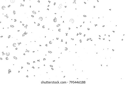 Light Silver, Gray vector texture with financial symbols. Illustration with EUR, USD, JPY signs on white template. The pattern can be used as ads, poster, banner for payments.