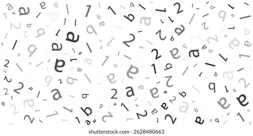 Modelo vertical prata clara, cinza com letras isoladas. Ilustração brilhante com símbolos ABC em modelo abstrato. O padrão pode ser usado para anúncios, folhetos, folhetos de educação.