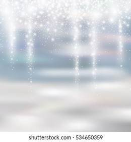 fondo de navidad blanca y plata liviana con brillo de nevada de hielo translúcido para su diseño invernal, ilustración vectorial 10