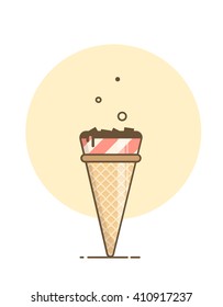 Light simple design of ice cream. Style a simple line. Waffle cone for the banner, cover, poster.