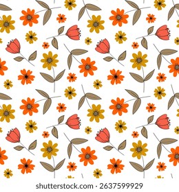 light simple minimalist seamless pattern pastel autumn flowers boho style for web design textile wallpaper decor digital illustration botanical