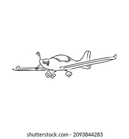 Light single-engine aircraft with pilot flies against the background of an abstract landscape. Vector illustration.