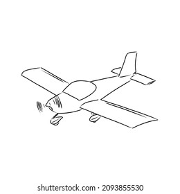 Light single-engine aircraft with pilot flies against the background of an abstract landscape. Vector illustration.