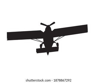 Light single-engine plane flies across the sky. Isolated object on white background