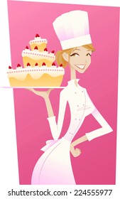light skinned female chef vector cartoon illustration