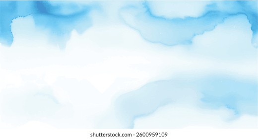 Light Sky Blue Aquarelle Wash, Softly Painted onto Wet White Paper with Textured Strokes, Creating a Harmonious and Fluid Watercolor Background with a Delicate, Atmospheric Quality.
