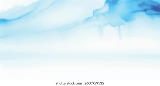 Light Sky Blue Aquarelle Wash Flowing Across Wet White Paper, Creating a Subtle, Textured Background with Smooth, Soft Brush Strokes that Capture the Serene and Peaceful Quality of Watercolor.
