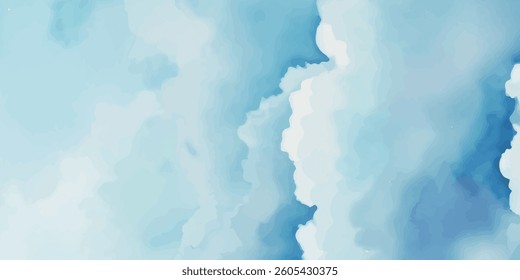 Light sky blue shades watercolor background. Aquarelle paint paper textured canvas for design with the sunlight passing, creating a miraculous abstract shape, vector illustrator background.