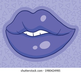 light smiling lips in cartoon style, purple colours