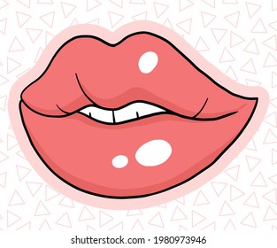 labios sonrientes claros en forma de dibujos animados, rojo, blanco y negro