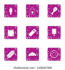 Light snack icons set. Grunge set of 9 light snack vector icons for web isolated on white background