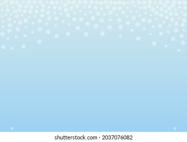 Light Snow Background Vector Blue. Flake Decoration Illustration. Grey Confetti Frost Texture. Garland Snowflake Pattern.