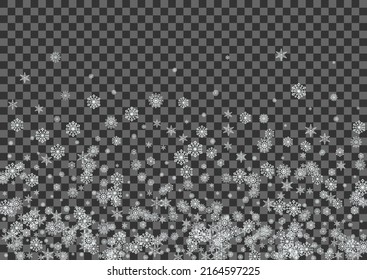 Light Snow Background Vector Transparent. Snowflake Crystal Card. Grey Confetti Ice Texture. Sparkle Flake Pattern.