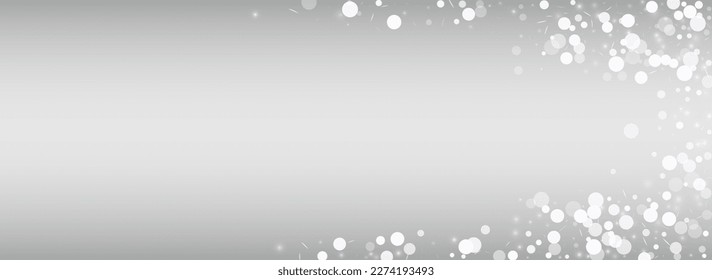 Light Snow Vector Silver Panoramic Background. Fantasy Snowfall Card. White New Holiday. Christmas Blizzard Design.