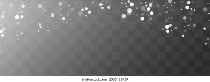 Light Snow Vector Transparent Panoramic Background. New Snowfall Card. Winter Xmas Wallpaper. Christmas Snowflake Illustration.