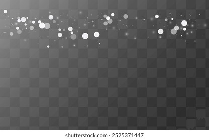 Light Snowfall Vector Transparent Background. Sky Blizzard Backdrop. Winter Falling Texture. Christmas Snowflake Illustration.