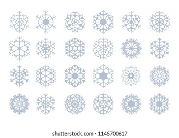 Light snowflake icons collection isolated on white background for your winter design. Vector illustration for abstract snow pattern or snowfall