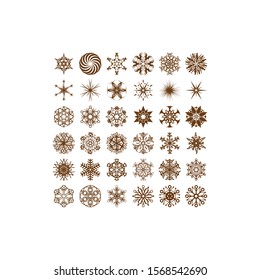 Light snowflake icons collection isolated on white background for your winter design. Vector illustration for abstract snow pattern or snowfall