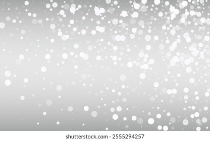 Light Snowflake Vector Silver Background. Xmas Snowfall Wallpaper. White Magic Illustration. Falling Snow Holiday.