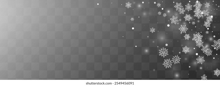 Light Snowflake Vector Transparent Panoramic Background. Falling Snow Illustration. White Abstract Card. Christmas Snowfall Texture.