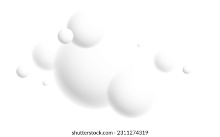 Light and soft 3D defocused spheres vector abstract background, relaxing ambient theme with white balls in levitation, atmospheric wallpaper.