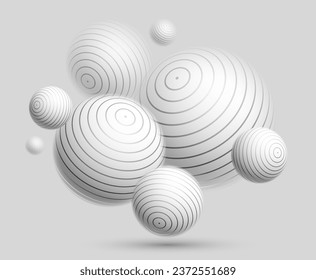 Leichte und weiche 3D entfokussierte Kugeln, abstrakter Vektorhintergrund, entspannendes Ambiente mit weißen Bälle in Levitation, atmosphärisches Tapete.