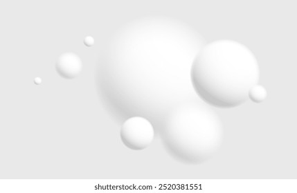 Fondo abstracto de Vector de esferas desenfocadas 3D ligeras y suaves, tema ambiental relajante con bolas blancas en levitación, Fondo de pantalla atmosférico.