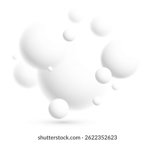 Light and soft 3D defocused spheres vector abstract background, relaxing ambient theme with white balls in levitation, atmospheric wallpaper.
