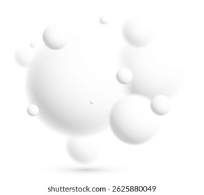 Light and soft 3D defocused spheres vector abstract background, relaxing ambient theme with white balls in levitation, atmospheric wallpaper.
