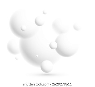 Light and soft 3D defocused spheres vector abstract background, relaxing ambient theme with white balls in levitation, atmospheric wallpaper.