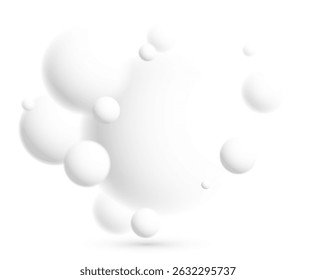 Light and soft 3D defocused spheres vector abstract background, relaxing ambient theme with white balls in levitation, atmospheric wallpaper.