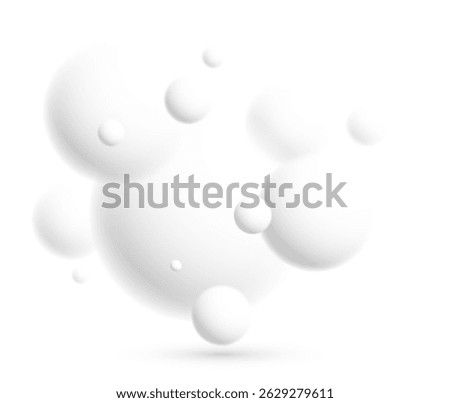 Light and soft 3D defocused spheres vector abstract background, relaxing ambient theme with white balls in levitation, atmospheric wallpaper.