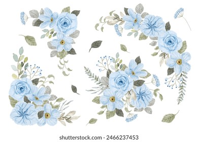 light soft blue floral arrangement watercolor collection